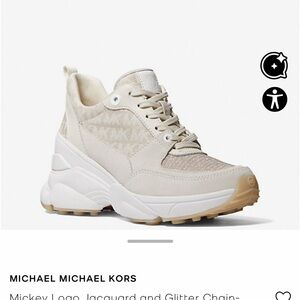 MICHAEL Michael Kors Cream Logo Wedge Sneaker with White Midsole